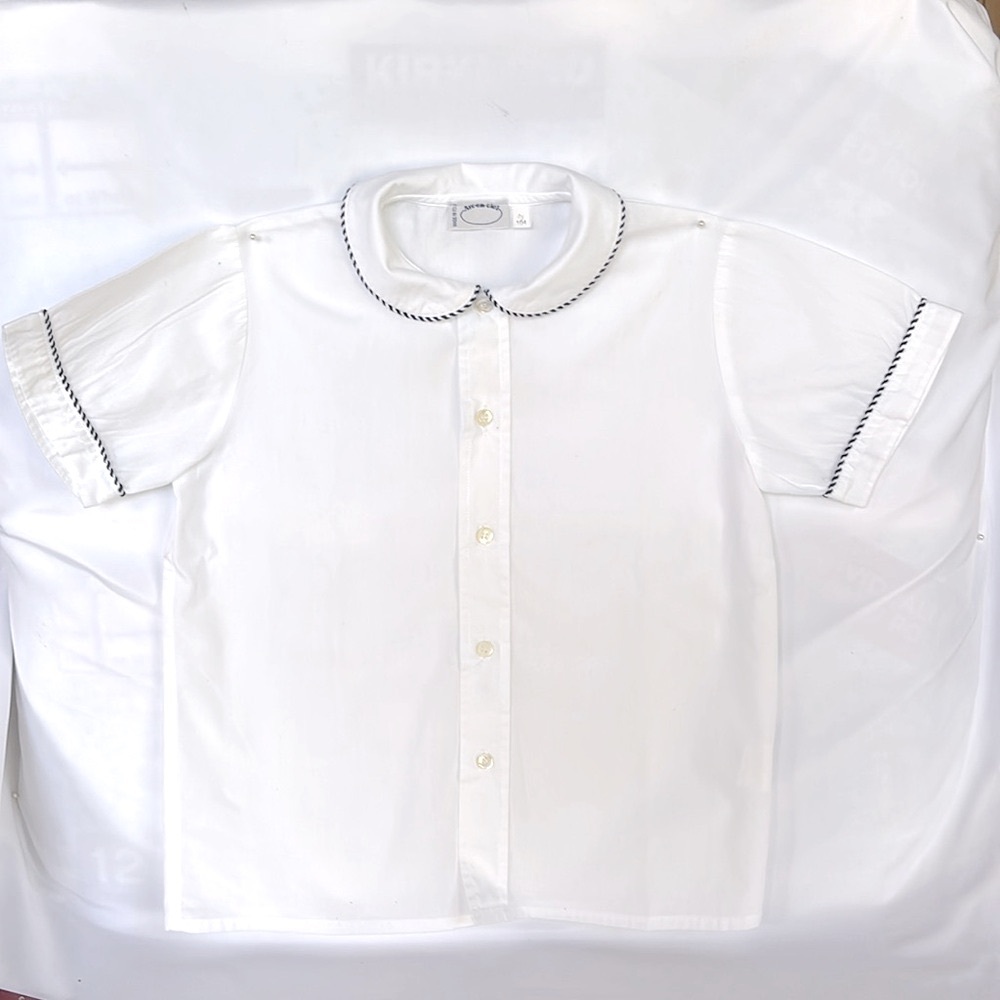 VINTAGE NWOT ITALIAN ARC-EN - CIEL CLASSIC WHITE KIDS SHIRT BLUE TRIM UNISEX 4T - Picture 1 of 14